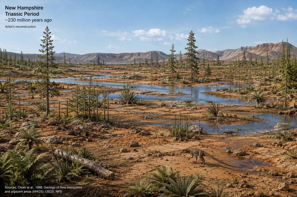 Artist's reconstruction of New Hampshire during the Triassic Period, about 230 million years ago